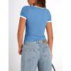 imagePRETTYGARDEN Womens Summer Short Sleeve T Shirts Ribbed Knit Square Neck Color Block Slim Fit Basic Casual Crop Tops BlousesBlue