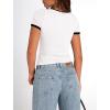 imagePRETTYGARDEN Womens Summer Short Sleeve T Shirts Ribbed Knit Square Neck Color Block Slim Fit Basic Casual Crop Tops BlousesWhite