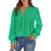 imagePRETTYGARDEN Lace Long Sleeve Tops for Women Eyelet Blouses Dressy Casual Hollow Out Button Down Shirts Spring Fashion 2025Bright Green
