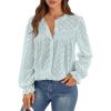 imagePRETTYGARDEN Lace Long Sleeve Tops for Women Eyelet Blouses Dressy Casual Hollow Out Button Down Shirts Spring Fashion 2025Light Blue
