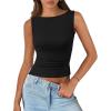 imagePRETTYGARDEN Womens Ribbed Y2K Summer Tank Top Ruched Sleeveless Fitted Crop Tops Split Hem Trendy Party Going Out ShirtBlack