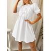 imagePRETTYGARDEN Womens 2025 Summer Casual Short Sleeve Dresses A Line Bow Tie Front Babydoll Loose Cute Mini Dress with PocketsWhite