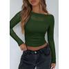 imagePRETTYGARDEN Womens Long Sleeve Sheer Crop Tops Boat Neck See Through Cover Up with Spaghetti Strap Camisole 2 Piece BlousesArmy Green