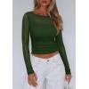 imagePRETTYGARDEN Womens Long Sleeve Sheer Crop Tops Boat Neck See Through Cover Up with Spaghetti Strap Camisole 2 Piece BlousesArmy Green