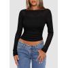 imagePRETTYGARDEN Womens Long Sleeve Sheer Crop Tops Boat Neck See Through Cover Up with Spaghetti Strap Camisole 2 Piece BlousesBlack