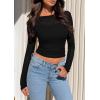 imagePRETTYGARDEN Womens Long Sleeve Sheer Crop Tops Boat Neck See Through Cover Up with Spaghetti Strap Camisole 2 Piece BlousesBlack