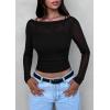 imagePRETTYGARDEN Womens Long Sleeve Sheer Crop Tops Boat Neck See Through Cover Up with Spaghetti Strap Camisole 2 Piece BlousesBlack