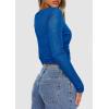 imagePRETTYGARDEN Womens Long Sleeve Sheer Crop Tops Boat Neck See Through Cover Up with Spaghetti Strap Camisole 2 Piece BlousesBlue