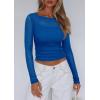 imagePRETTYGARDEN Womens Long Sleeve Sheer Crop Tops Boat Neck See Through Cover Up with Spaghetti Strap Camisole 2 Piece BlousesBlue