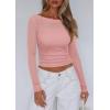 imagePRETTYGARDEN Womens Long Sleeve Sheer Crop Tops Boat Neck See Through Cover Up with Spaghetti Strap Camisole 2 Piece BlousesDusty Pink
