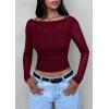 imagePRETTYGARDEN Womens Long Sleeve Sheer Crop Tops Boat Neck See Through Cover Up with Spaghetti Strap Camisole 2 Piece BlousesJujube Red