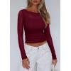 imagePRETTYGARDEN Womens Long Sleeve Sheer Crop Tops Boat Neck See Through Cover Up with Spaghetti Strap Camisole 2 Piece BlousesJujube Red