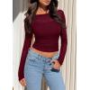 imagePRETTYGARDEN Womens Long Sleeve Sheer Crop Tops Boat Neck See Through Cover Up with Spaghetti Strap Camisole 2 Piece BlousesJujube Red