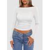 imagePRETTYGARDEN Womens Long Sleeve Sheer Crop Tops Boat Neck See Through Cover Up with Spaghetti Strap Camisole 2 Piece BlousesWhite