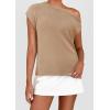 imagePRETTYGARDEN Womens Off The Shoulder Tops 2025 Summer Casual Short Sleeve Tunic T Shirts Lightweight Knit SweatersKhaki