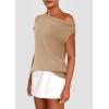 imagePRETTYGARDEN Womens Off The Shoulder Tops 2025 Summer Casual Short Sleeve Tunic T Shirts Lightweight Knit SweatersKhaki