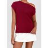 imagePRETTYGARDEN Womens Off The Shoulder Tops 2025 Summer Casual Short Sleeve Tunic T Shirts Lightweight Knit SweatersWine Red