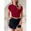 imagePRETTYGARDEN Womens Off The Shoulder Tops 2025 Summer Casual Short Sleeve Tunic T Shirts Lightweight Knit SweatersWine Red