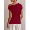 imagePRETTYGARDEN Womens Off The Shoulder Tops 2025 Summer Casual Short Sleeve Tunic T Shirts Lightweight Knit SweatersWine Red