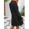 imagePRETTYGARDEN Womens Spring 2025 Long Puff Sleeve Mini Dress Hollow Out Lace V Neck A Line Ruffle Casual Party DressesBlack