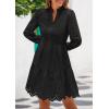 imagePRETTYGARDEN Womens Spring 2025 Long Puff Sleeve Mini Dress Hollow Out Lace V Neck A Line Ruffle Casual Party DressesBlack