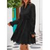 imagePRETTYGARDEN Womens Spring 2025 Long Puff Sleeve Mini Dress Hollow Out Lace V Neck A Line Ruffle Casual Party DressesBlack