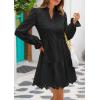 imagePRETTYGARDEN Womens Spring 2025 Long Puff Sleeve Mini Dress Hollow Out Lace V Neck A Line Ruffle Casual Party DressesBlack