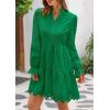 imagePRETTYGARDEN Womens Spring 2025 Long Puff Sleeve Mini Dress Hollow Out Lace V Neck A Line Ruffle Casual Party DressesDark Green