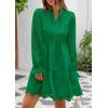 imagePRETTYGARDEN Womens Spring 2025 Long Puff Sleeve Mini Dress Hollow Out Lace V Neck A Line Ruffle Casual Party DressesDark Green