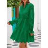 imagePRETTYGARDEN Womens Spring 2025 Long Puff Sleeve Mini Dress Hollow Out Lace V Neck A Line Ruffle Casual Party DressesDark Green