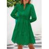 imagePRETTYGARDEN Womens Spring 2025 Long Puff Sleeve Mini Dress Hollow Out Lace V Neck A Line Ruffle Casual Party DressesDark Green