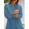 imagePRETTYGARDEN Womens Spring 2025 Long Puff Sleeve Mini Dress Hollow Out Lace V Neck A Line Ruffle Casual Party DressesGrey Blue