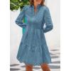 imagePRETTYGARDEN Womens Spring 2025 Long Puff Sleeve Mini Dress Hollow Out Lace V Neck A Line Ruffle Casual Party DressesGrey Blue