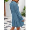 imagePRETTYGARDEN Womens Spring 2025 Long Puff Sleeve Mini Dress Hollow Out Lace V Neck A Line Ruffle Casual Party DressesGrey Blue