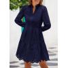 imagePRETTYGARDEN Womens Spring 2025 Long Puff Sleeve Mini Dress Hollow Out Lace V Neck A Line Ruffle Casual Party DressesNavy
