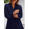 imagePRETTYGARDEN Womens Spring 2025 Long Puff Sleeve Mini Dress Hollow Out Lace V Neck A Line Ruffle Casual Party DressesNavy