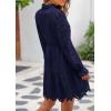 imagePRETTYGARDEN Womens Spring 2025 Long Puff Sleeve Mini Dress Hollow Out Lace V Neck A Line Ruffle Casual Party DressesNavy