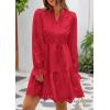 imagePRETTYGARDEN Womens Spring 2025 Long Puff Sleeve Mini Dress Hollow Out Lace V Neck A Line Ruffle Casual Party DressesRed