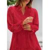 imagePRETTYGARDEN Womens Spring 2025 Long Puff Sleeve Mini Dress Hollow Out Lace V Neck A Line Ruffle Casual Party DressesRed