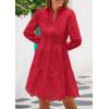 imagePRETTYGARDEN Womens Spring 2025 Long Puff Sleeve Mini Dress Hollow Out Lace V Neck A Line Ruffle Casual Party DressesRed