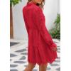 imagePRETTYGARDEN Womens Spring 2025 Long Puff Sleeve Mini Dress Hollow Out Lace V Neck A Line Ruffle Casual Party DressesRed