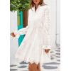 imagePRETTYGARDEN Womens Spring 2025 Long Puff Sleeve Mini Dress Hollow Out Lace V Neck A Line Ruffle Casual Party DressesWhite