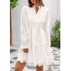 imagePRETTYGARDEN Womens Spring 2025 Long Puff Sleeve Mini Dress Hollow Out Lace V Neck A Line Ruffle Casual Party DressesWhite