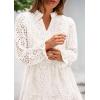 imagePRETTYGARDEN Womens Spring 2025 Long Puff Sleeve Mini Dress Hollow Out Lace V Neck A Line Ruffle Casual Party DressesWhite