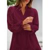 imagePRETTYGARDEN Womens Spring 2025 Long Puff Sleeve Mini Dress Hollow Out Lace V Neck A Line Ruffle Casual Party DressesWine Red