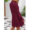 imagePRETTYGARDEN Womens Spring 2025 Long Puff Sleeve Mini Dress Hollow Out Lace V Neck A Line Ruffle Casual Party DressesWine Red