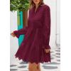 imagePRETTYGARDEN Womens Spring 2025 Long Puff Sleeve Mini Dress Hollow Out Lace V Neck A Line Ruffle Casual Party DressesWine Red