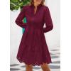 imagePRETTYGARDEN Womens Spring 2025 Long Puff Sleeve Mini Dress Hollow Out Lace V Neck A Line Ruffle Casual Party DressesWine Red