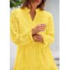 imagePRETTYGARDEN Womens Spring 2025 Long Puff Sleeve Mini Dress Hollow Out Lace V Neck A Line Ruffle Casual Party DressesYellow