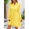 imagePRETTYGARDEN Womens Spring 2025 Long Puff Sleeve Mini Dress Hollow Out Lace V Neck A Line Ruffle Casual Party DressesYellow
